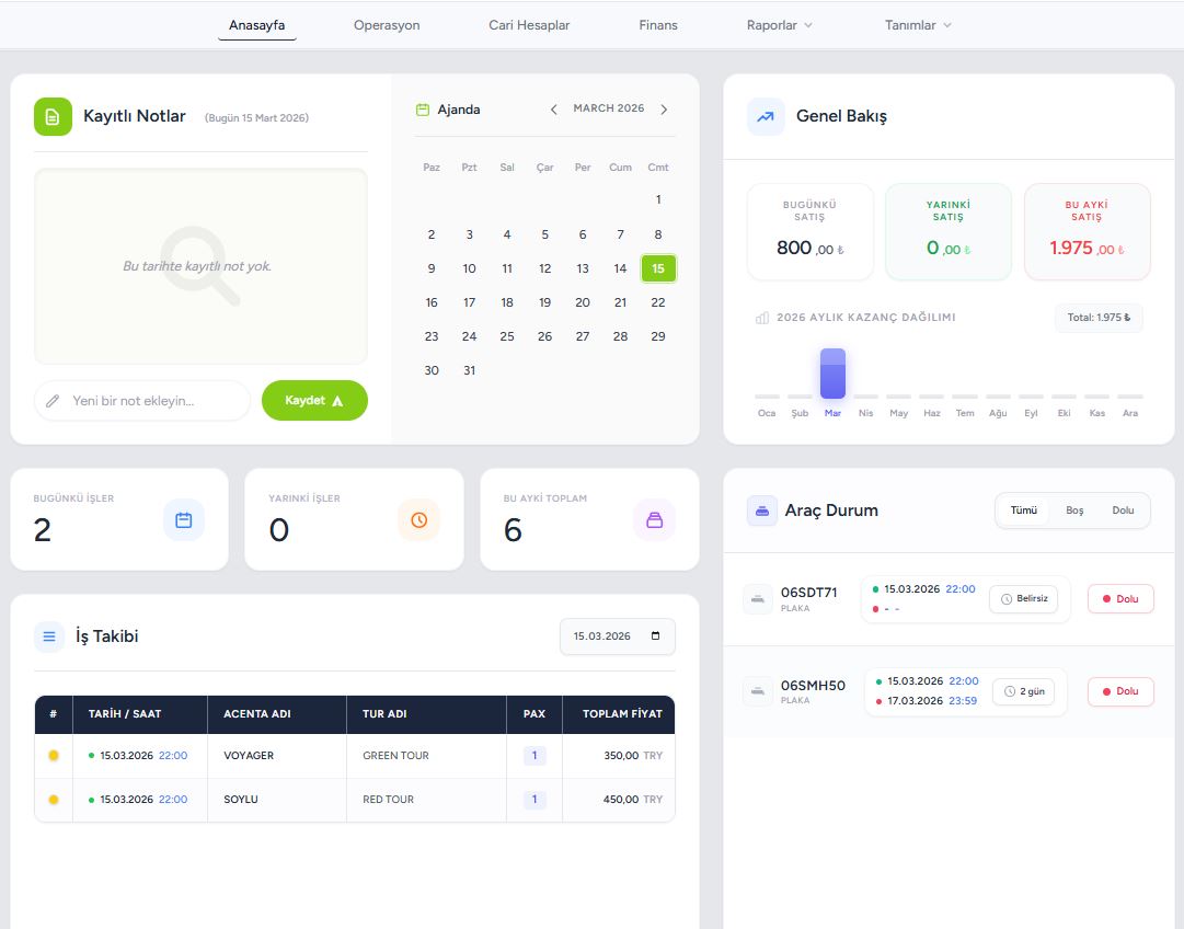 Transfer Yönetim Programı Anasayfa - VIP transfer ve tur operasyonu takip sistemi